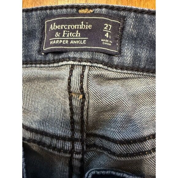 Abercrombie & Fitch Ankle Jeans Harper 4S 27 Distressed Medium Dark Wash Raw Hem - Picture 4 of 8